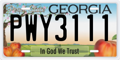 GA license plate PWY3111