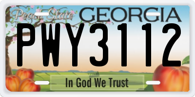 GA license plate PWY3112