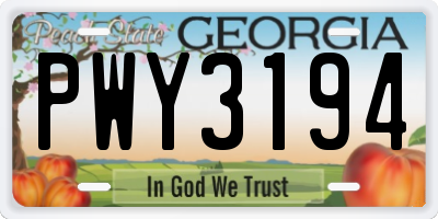 GA license plate PWY3194