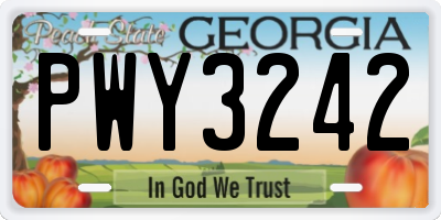 GA license plate PWY3242