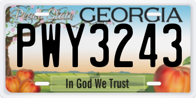 GA license plate PWY3243