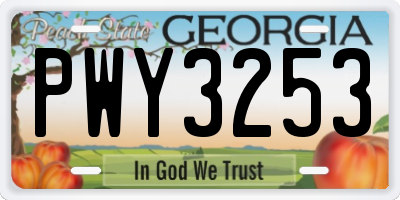 GA license plate PWY3253