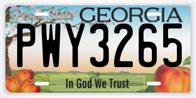 GA license plate PWY3265