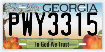 GA license plate PWY3315