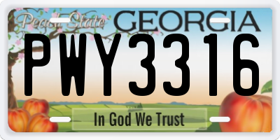 GA license plate PWY3316