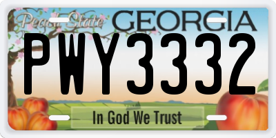 GA license plate PWY3332