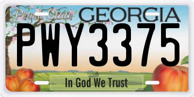 GA license plate PWY3375