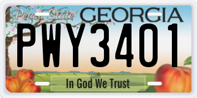 GA license plate PWY3401