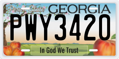 GA license plate PWY3420