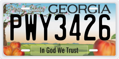 GA license plate PWY3426