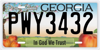 GA license plate PWY3432