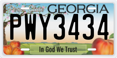 GA license plate PWY3434