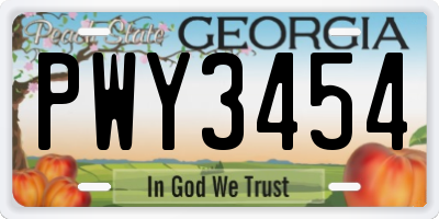 GA license plate PWY3454