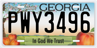 GA license plate PWY3496