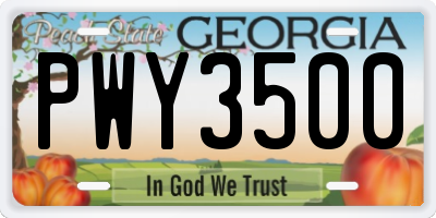 GA license plate PWY3500