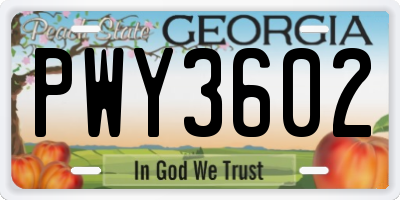 GA license plate PWY3602