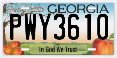 GA license plate PWY3610