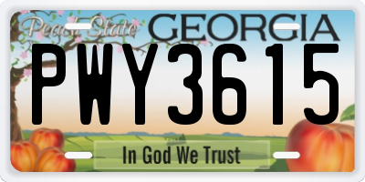 GA license plate PWY3615