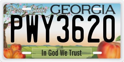 GA license plate PWY3620
