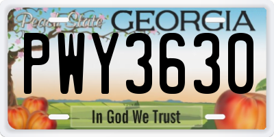 GA license plate PWY3630