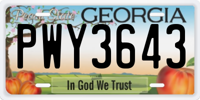 GA license plate PWY3643