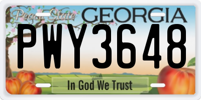GA license plate PWY3648