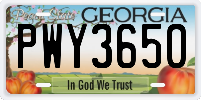 GA license plate PWY3650