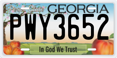 GA license plate PWY3652