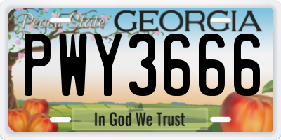 GA license plate PWY3666