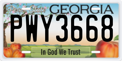 GA license plate PWY3668