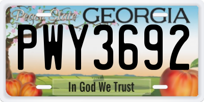 GA license plate PWY3692