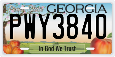 GA license plate PWY3840