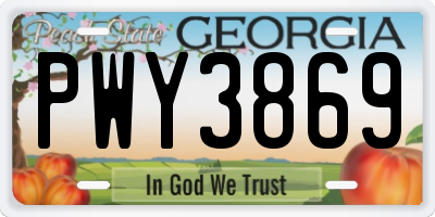 GA license plate PWY3869