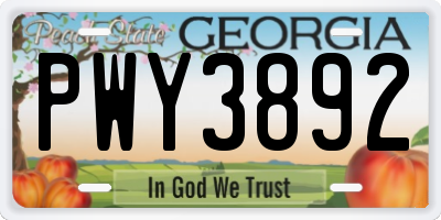 GA license plate PWY3892