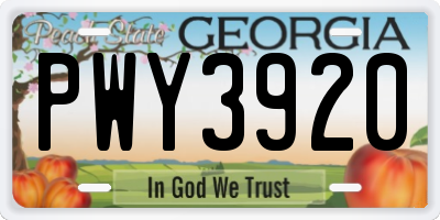 GA license plate PWY3920