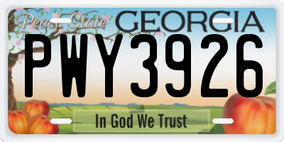 GA license plate PWY3926