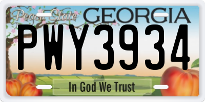 GA license plate PWY3934