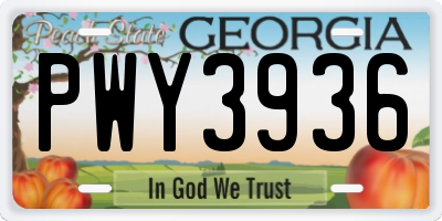 GA license plate PWY3936