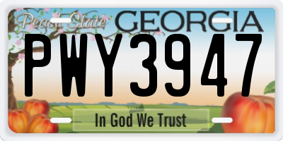 GA license plate PWY3947
