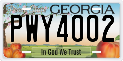 GA license plate PWY4002