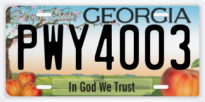 GA license plate PWY4003