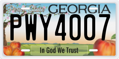 GA license plate PWY4007