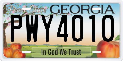 GA license plate PWY4010