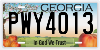 GA license plate PWY4013