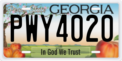 GA license plate PWY4020