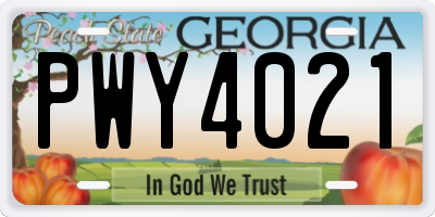 GA license plate PWY4021