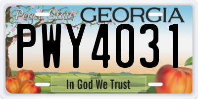 GA license plate PWY4031