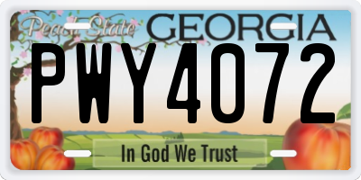 GA license plate PWY4072