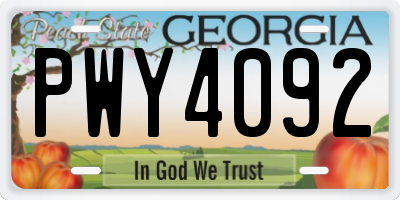 GA license plate PWY4092