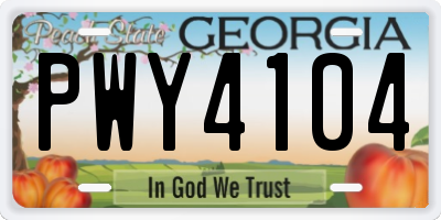GA license plate PWY4104